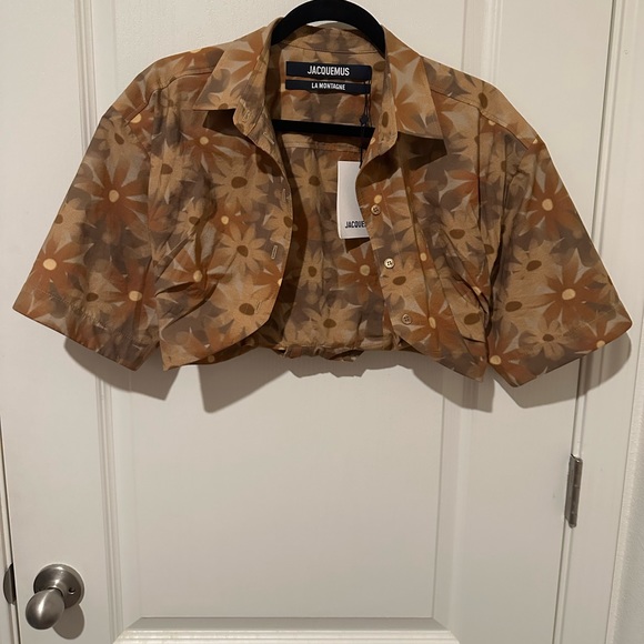 Jacquemes Brown Floral Print Le Chemise Ballu Top - Picture 1 of 5